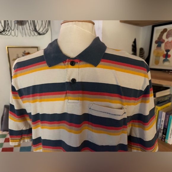 Roark Men's Multicolor Striped Cotton Short Sleeve Polo Shirt with pocket - Picture 2 of 4